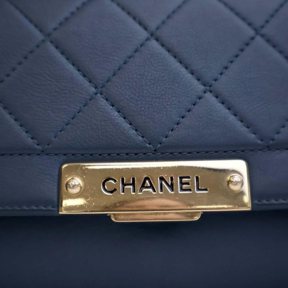 Chanel B Chanel Blue Calf Leather Small Quilted Grained skin Label Click Flap Italy