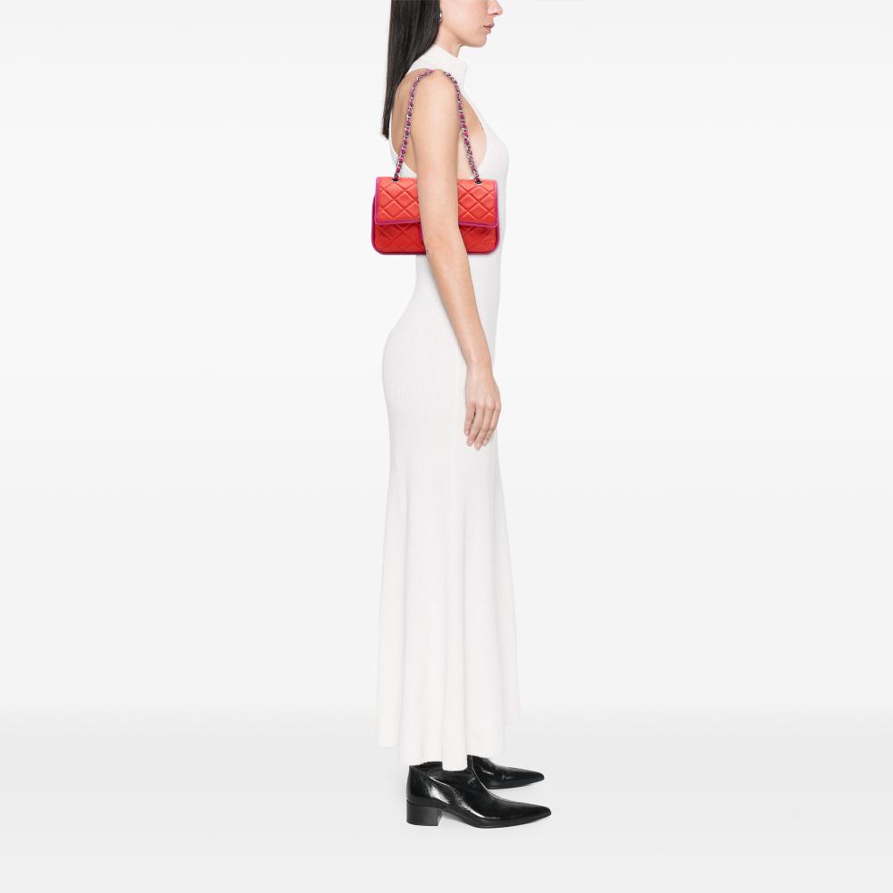 Chanel B Chanel Red Lambskin Leather Leather Medium Classic Bicolor Lambskin Double Flap France