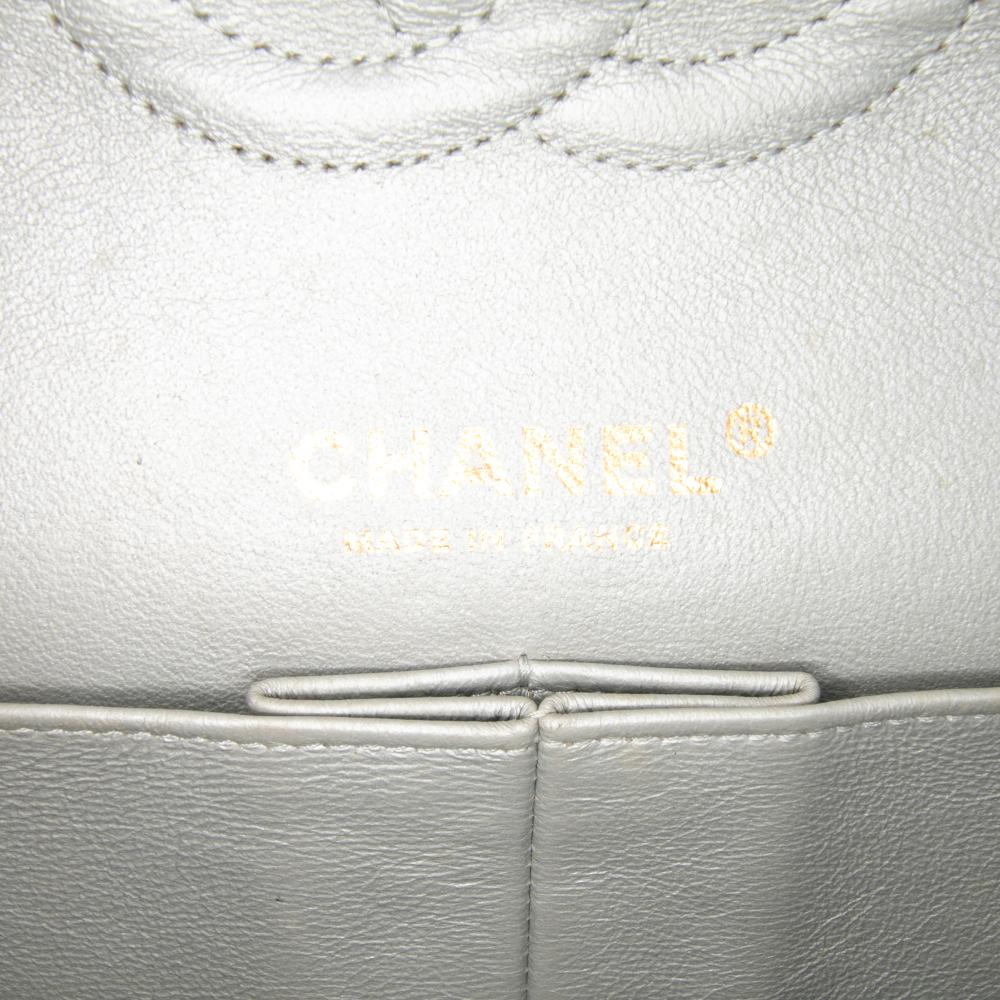 Chanel B Chanel Silver Calf Leather Medium Classic Iridescent skin Double Flap France