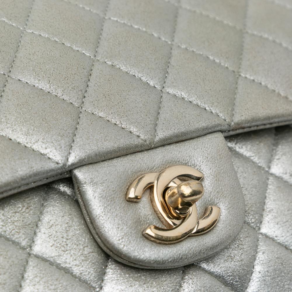 Chanel B Chanel Silver Calf Leather Medium Classic Iridescent skin Double Flap France