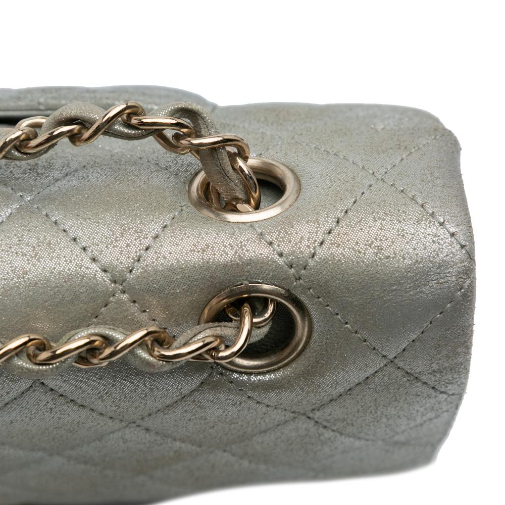 Chanel B Chanel Silver Calf Leather Medium Classic Iridescent skin Double Flap France