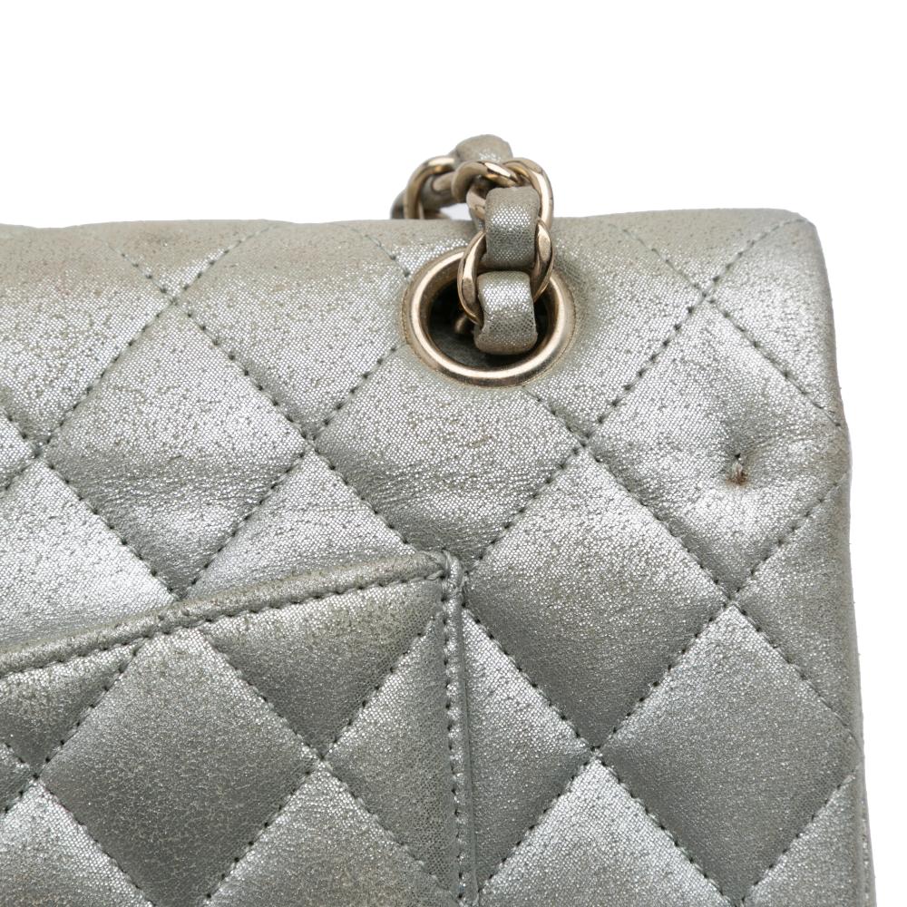 Chanel B Chanel Silver Calf Leather Medium Classic Iridescent skin Double Flap France