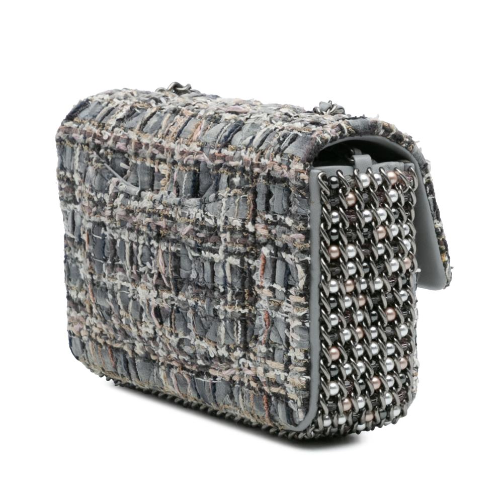 Chanel AB Chanel Gray Tweed Fabric Mini Quilted River of Pearls Flap France