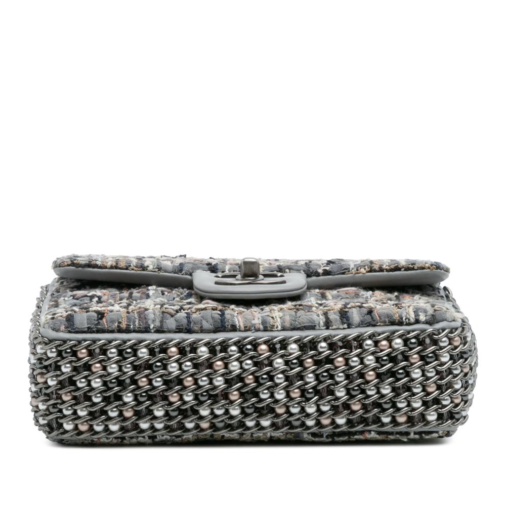 Chanel AB Chanel Gray Tweed Fabric Mini Quilted River of Pearls Flap France