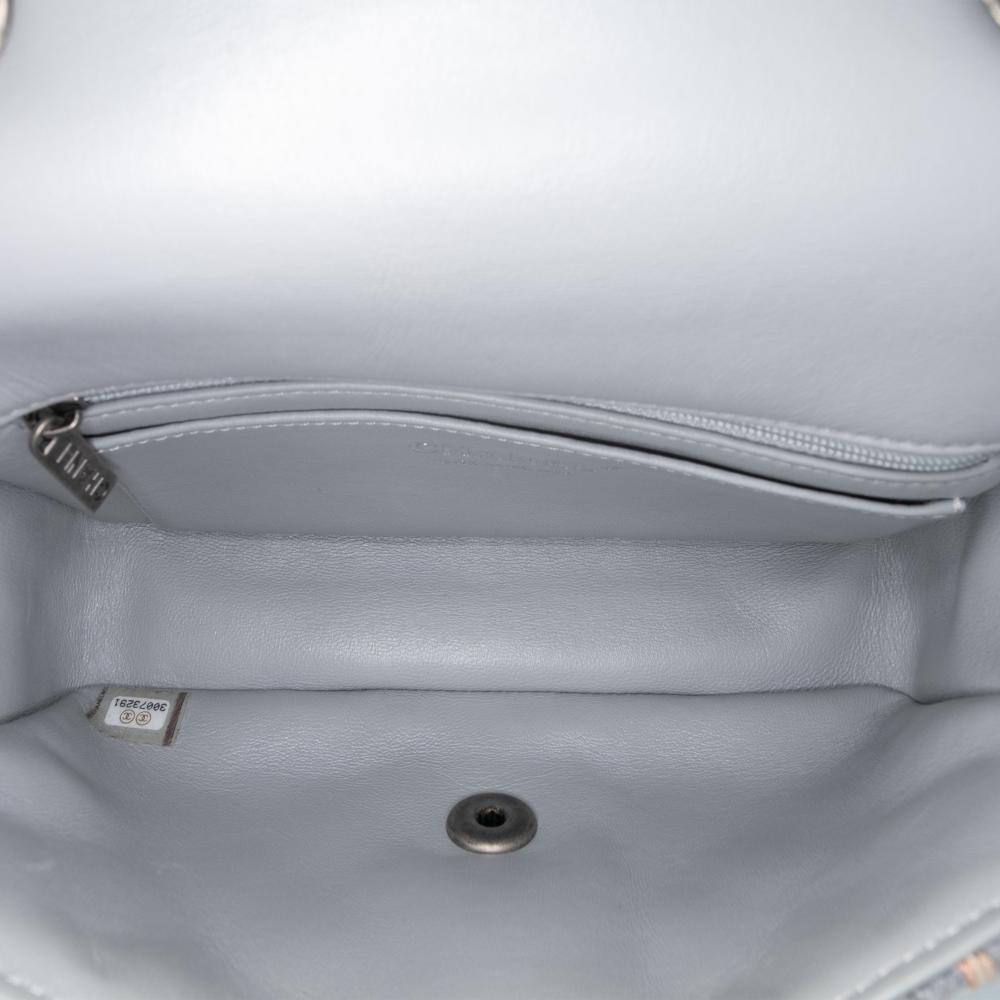 Chanel AB Chanel Gray Tweed Fabric Mini Quilted River of Pearls Flap France