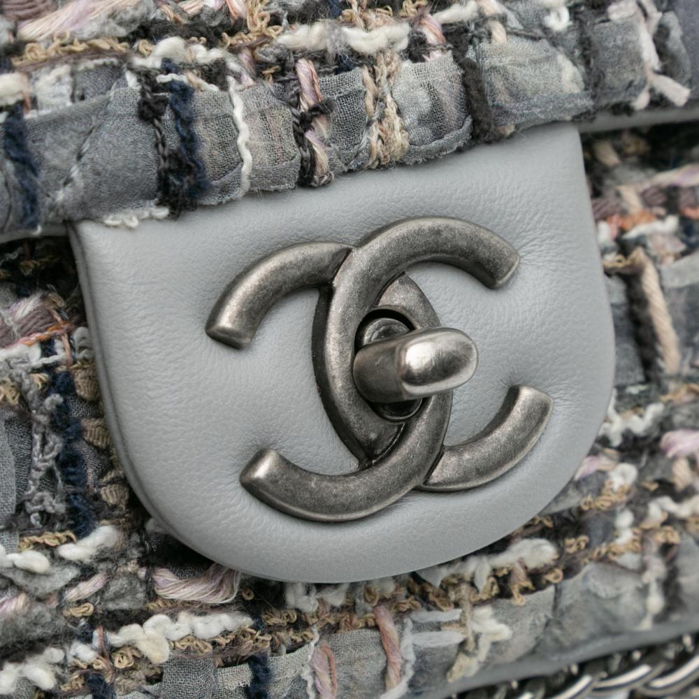 Chanel AB Chanel Gray Tweed Fabric Mini Quilted River of Pearls Flap France