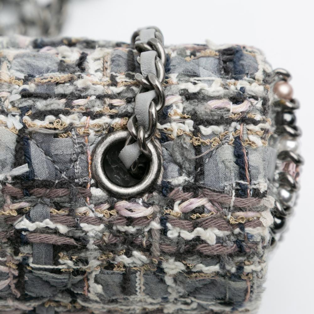 Chanel AB Chanel Gray Tweed Fabric Mini Quilted River of Pearls Flap France