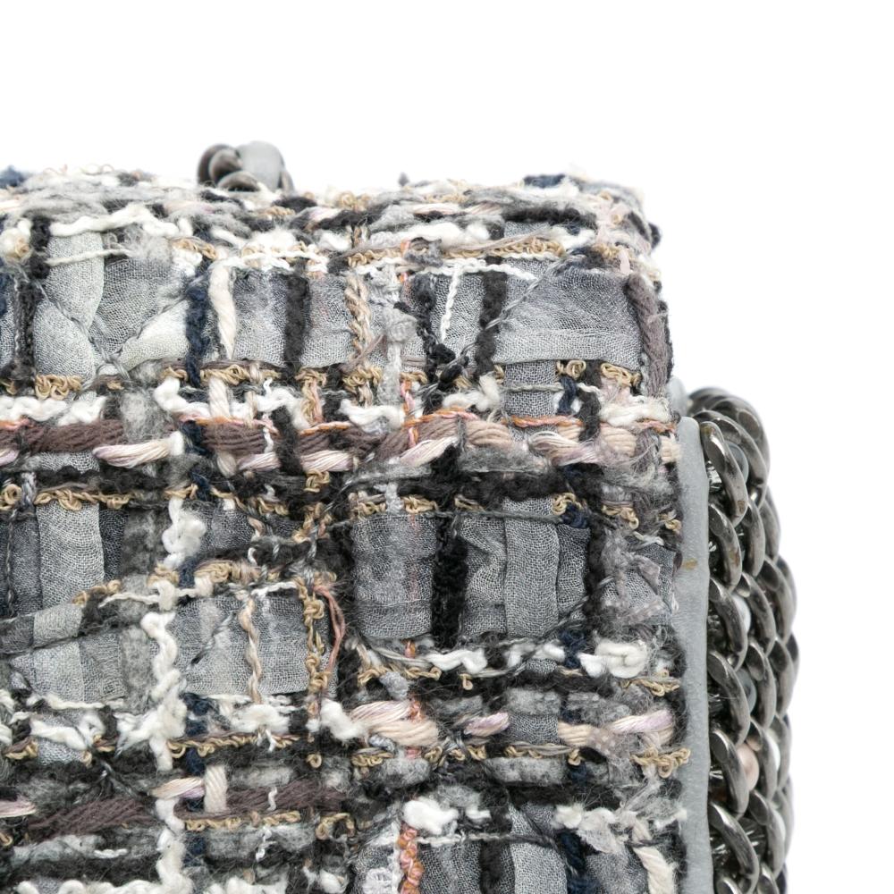 Chanel AB Chanel Gray Tweed Fabric Mini Quilted River of Pearls Flap France