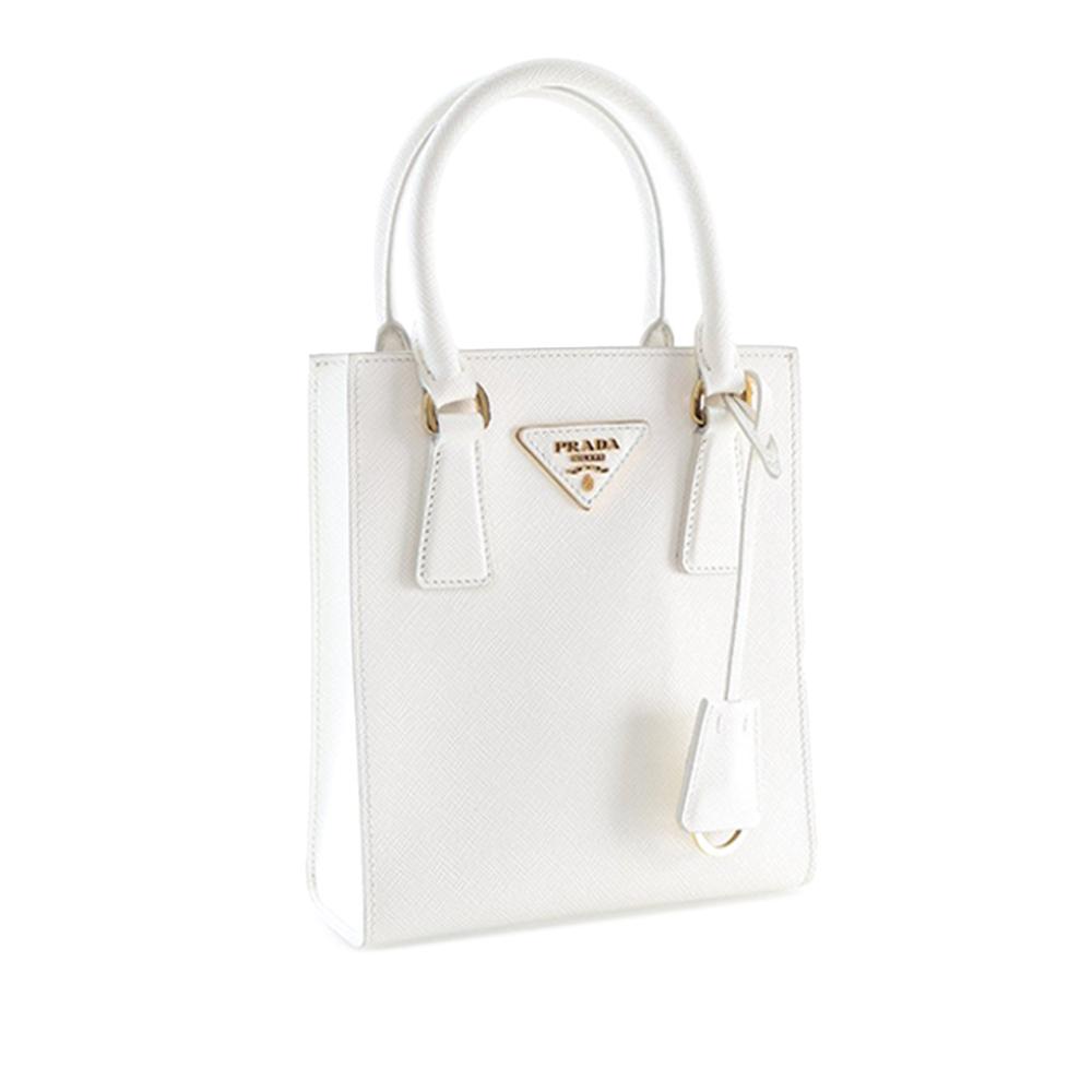 Prada AB Prada White Saffiano Leather Mini Lux Tote Italy