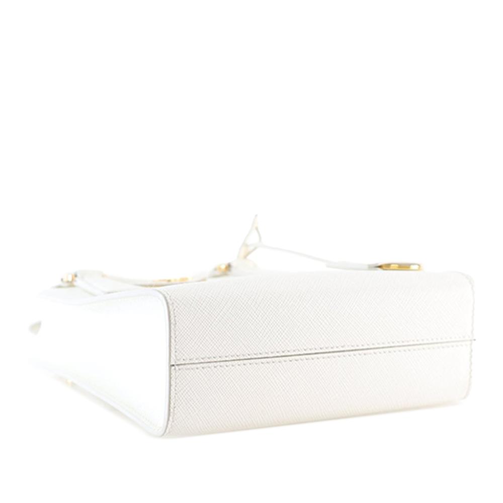 Prada AB Prada White Saffiano Leather Mini Lux Tote Italy