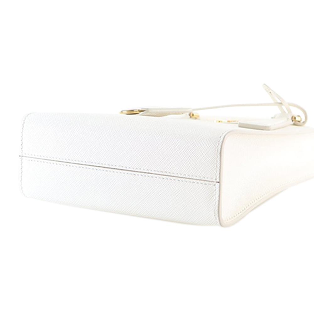Prada AB Prada White Saffiano Leather Mini Lux Tote Italy
