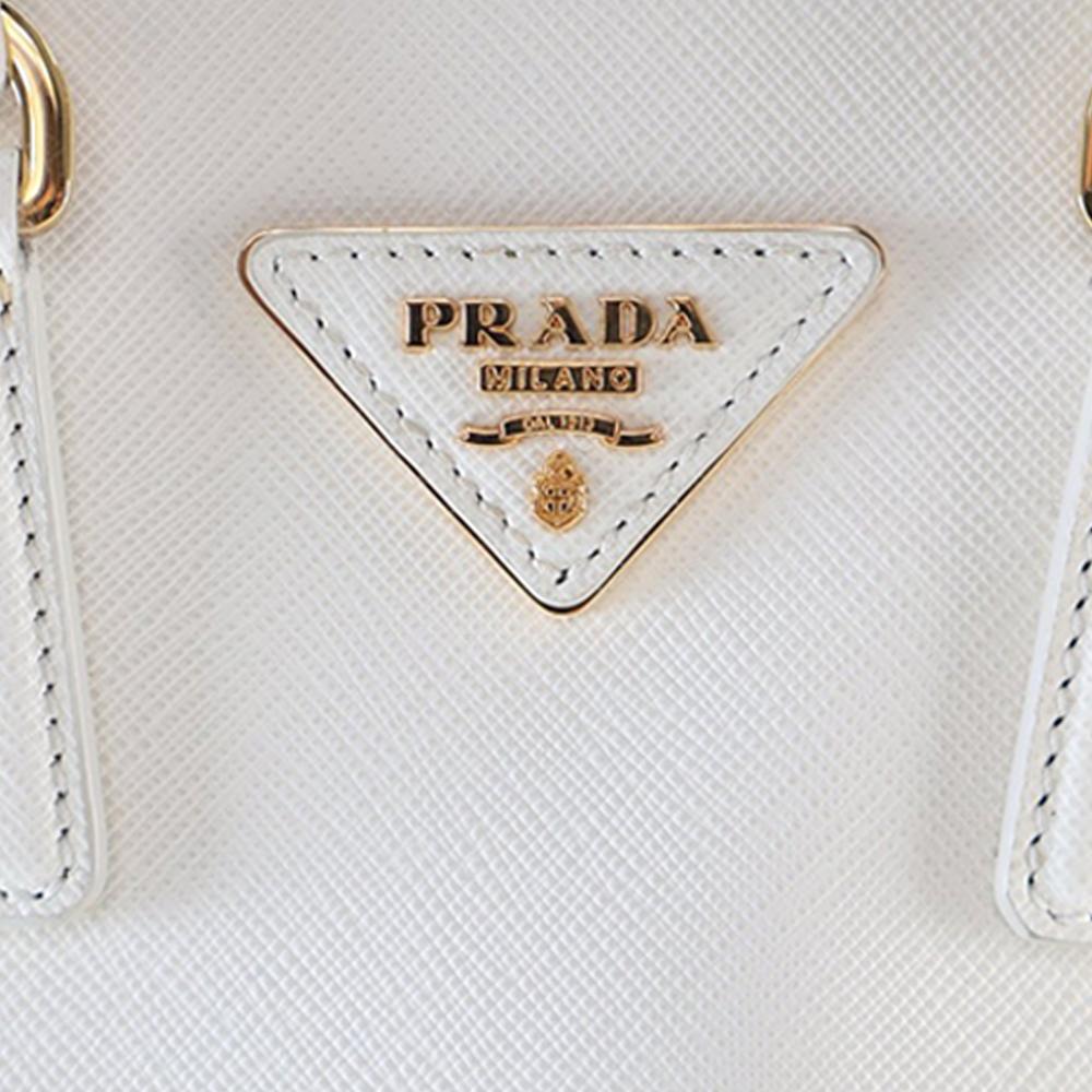 Prada AB Prada White Saffiano Leather Mini Lux Tote Italy