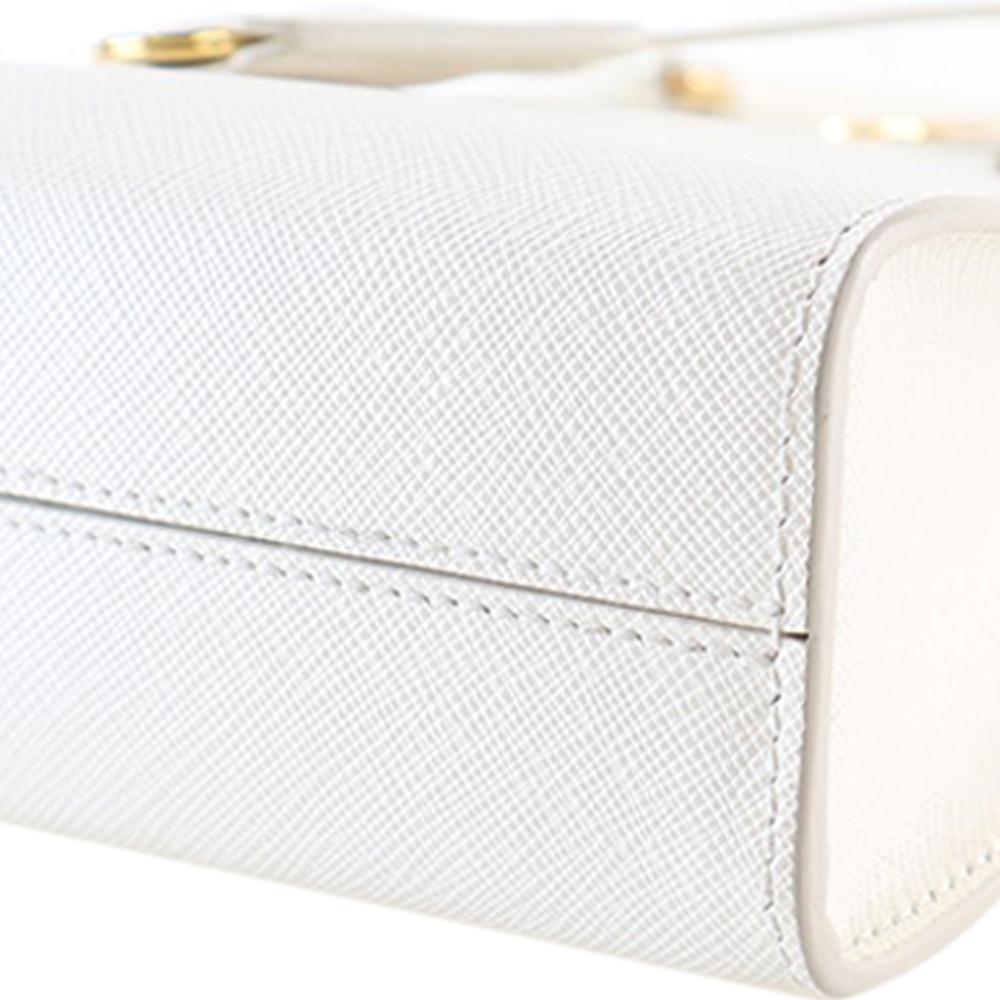 Prada AB Prada White Saffiano Leather Mini Lux Tote Italy