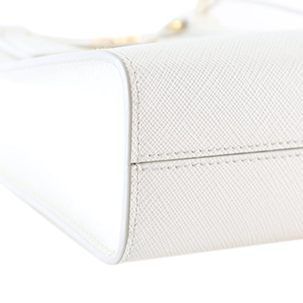 Prada AB Prada White Saffiano Leather Mini Lux Tote Italy