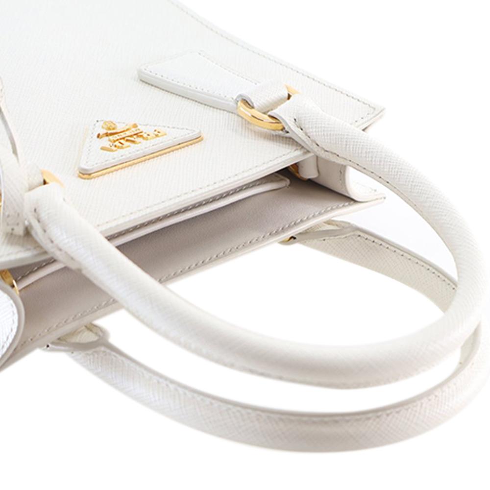 Prada AB Prada White Saffiano Leather Mini Lux Tote Italy