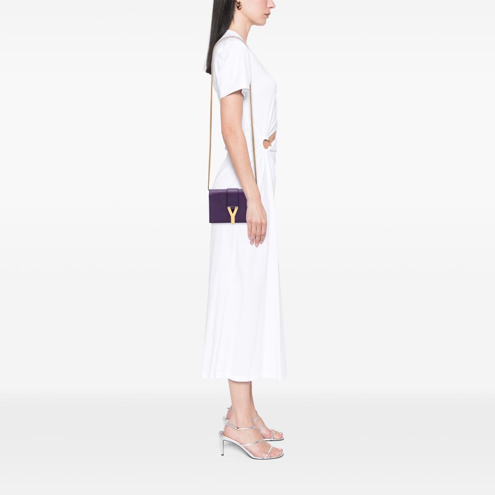 Saint Laurent B Saint Laurent Purple Dark Purple Calf Leather Mini Chyc Ligne Crossbody Italy