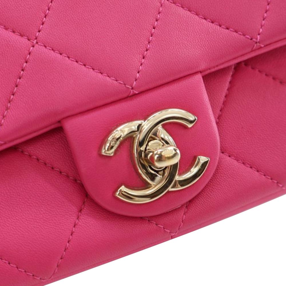 Chanel AB Chanel Pink Dark Pink Lambskin Leather Leather Small Lambskin Elegant Chain Single Flap Italy