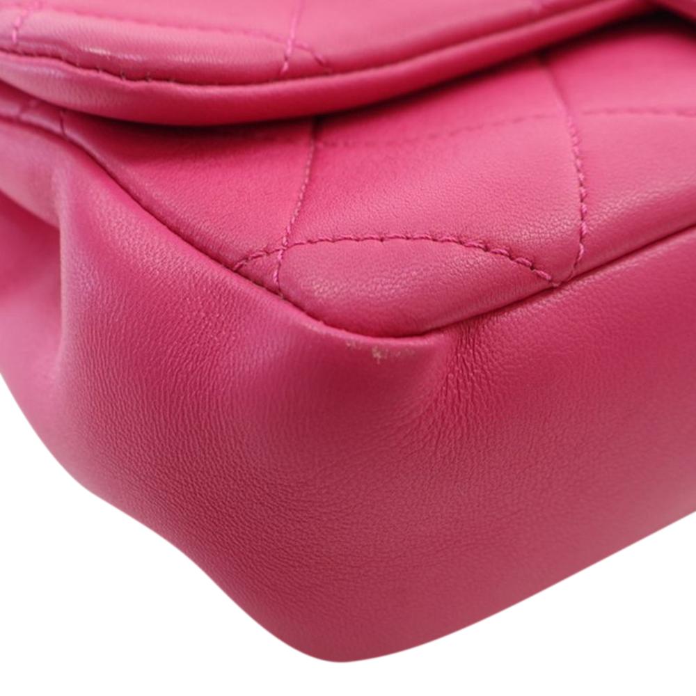 Chanel AB Chanel Pink Dark Pink Lambskin Leather Leather Small Lambskin Elegant Chain Single Flap Italy