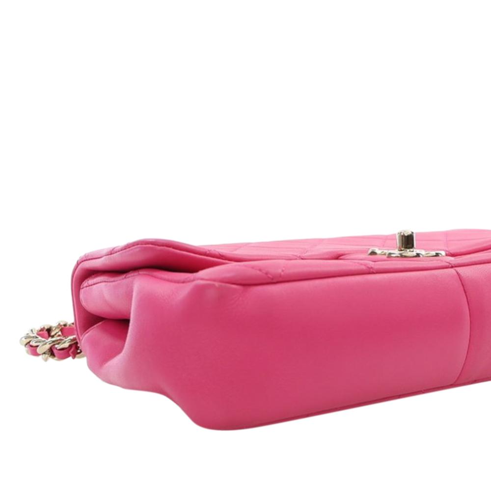 Chanel AB Chanel Pink Dark Pink Lambskin Leather Leather Small Lambskin Elegant Chain Single Flap Italy