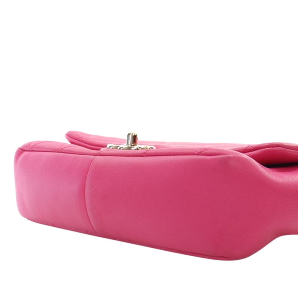 Chanel AB Chanel Pink Dark Pink Lambskin Leather Leather Small Lambskin Elegant Chain Single Flap Italy