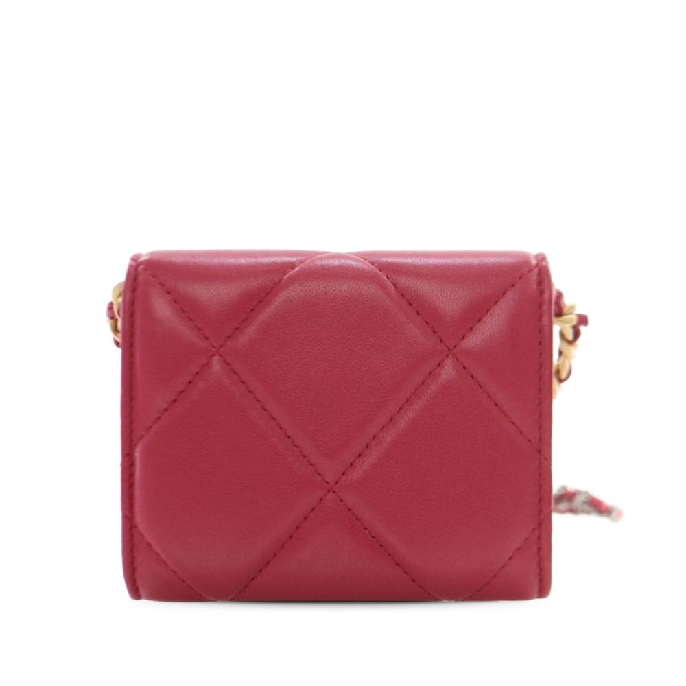 Chanel A Chanel Red Lambskin Leather Leather Quilted Lambskin Chanel 19 Card Holder On Chain France
