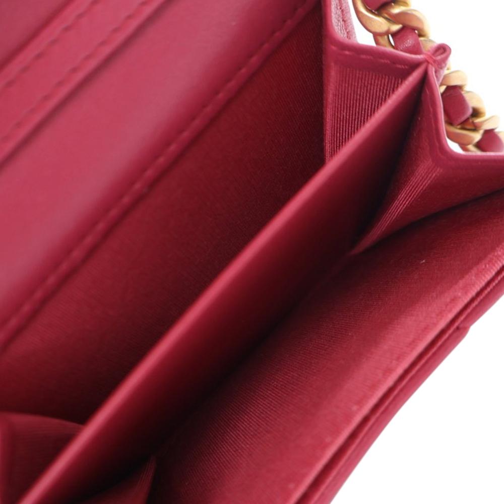 Chanel A Chanel Red Lambskin Leather Leather Quilted Lambskin Chanel 19 Card Holder On Chain France