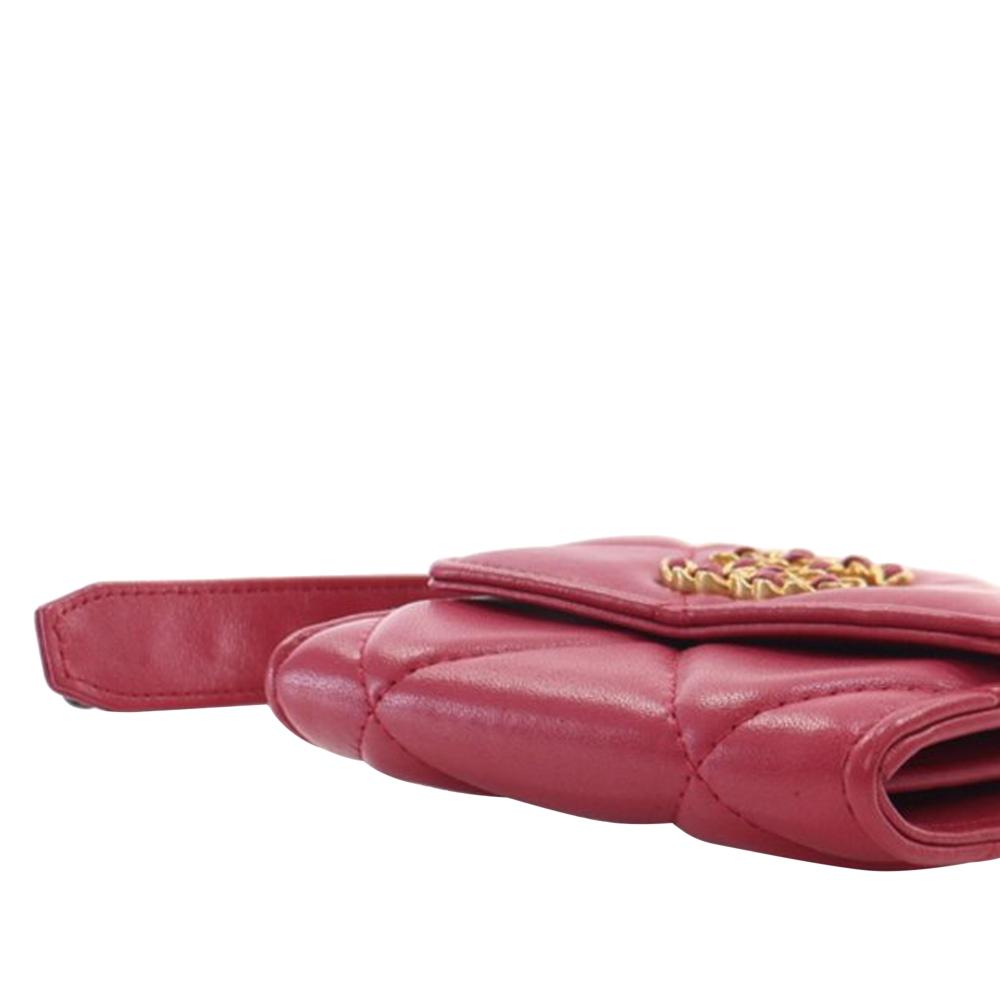 Chanel A Chanel Red Lambskin Leather Leather Quilted Lambskin Chanel 19 Card Holder On Chain France