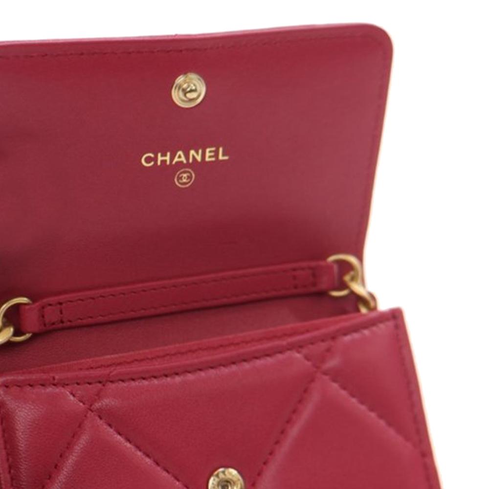 Chanel A Chanel Red Lambskin Leather Leather Quilted Lambskin Chanel 19 Card Holder On Chain France