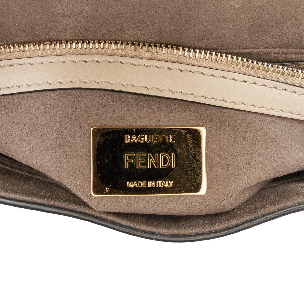 Fendi AB Fendi Brown Beige with Blue Navy Calf Leather Medium skin Flip Baguette Italy