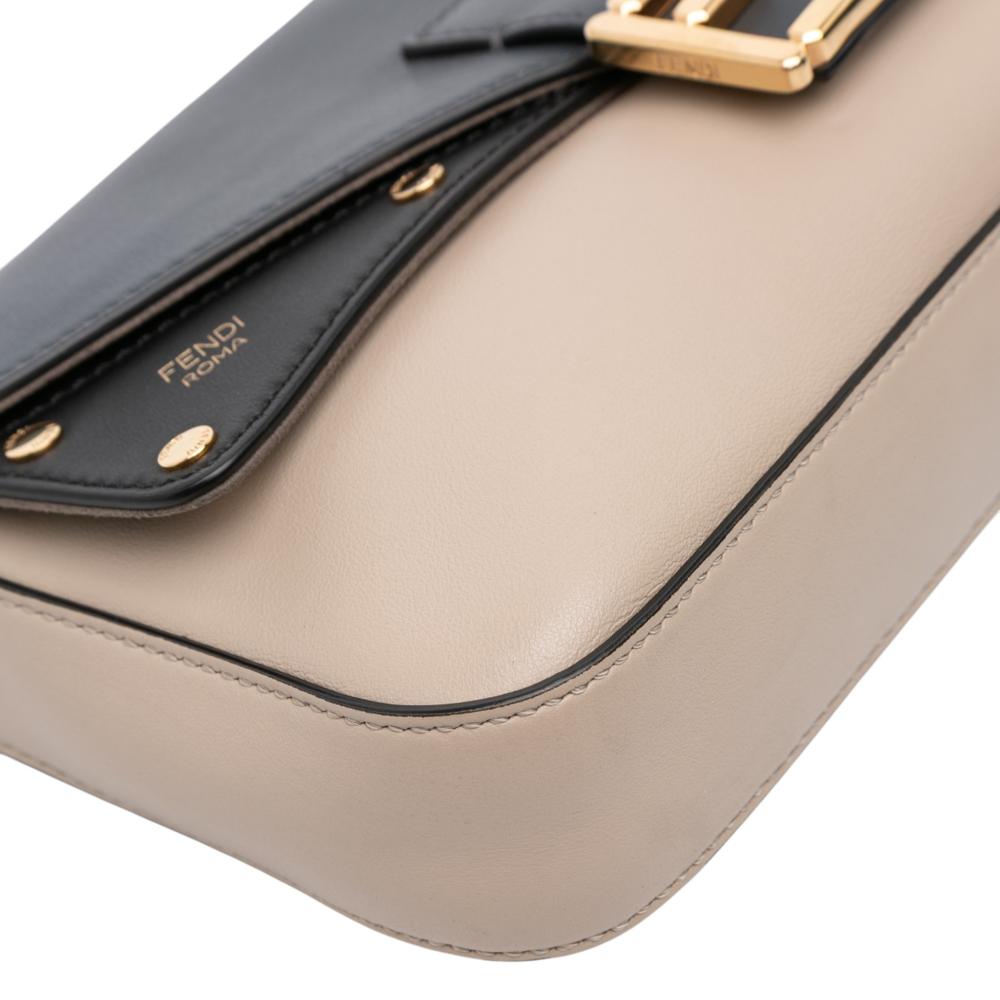 Fendi AB Fendi Brown Beige with Blue Navy Calf Leather Medium skin Flip Baguette Italy