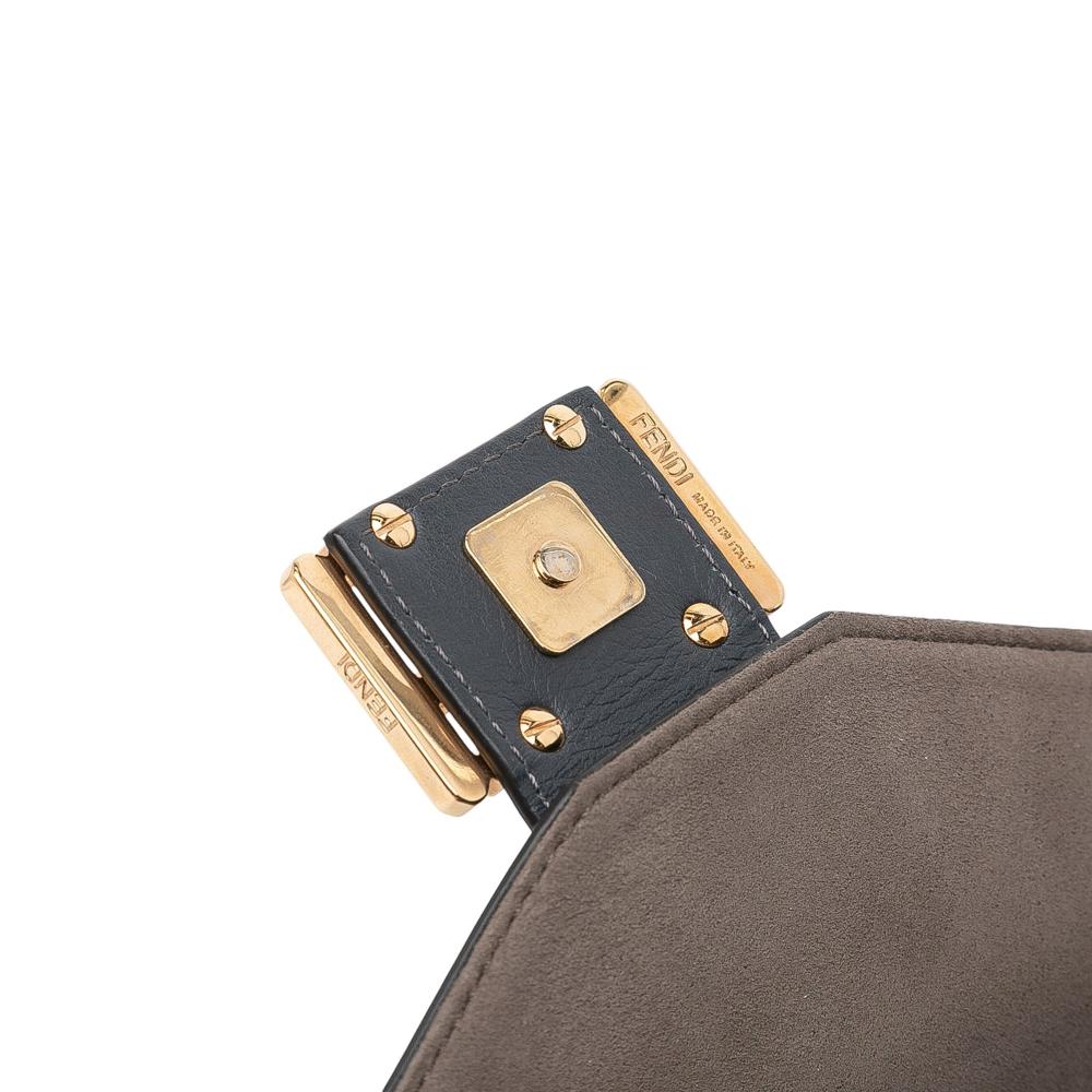 Fendi AB Fendi Brown Beige with Blue Navy Calf Leather Medium skin Flip Baguette Italy