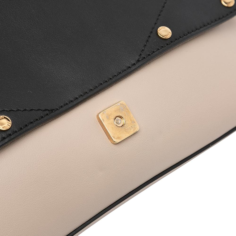 Fendi AB Fendi Brown Beige with Blue Navy Calf Leather Medium skin Flip Baguette Italy