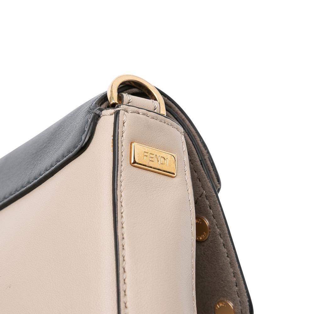 Fendi AB Fendi Brown Beige with Blue Navy Calf Leather Medium skin Flip Baguette Italy