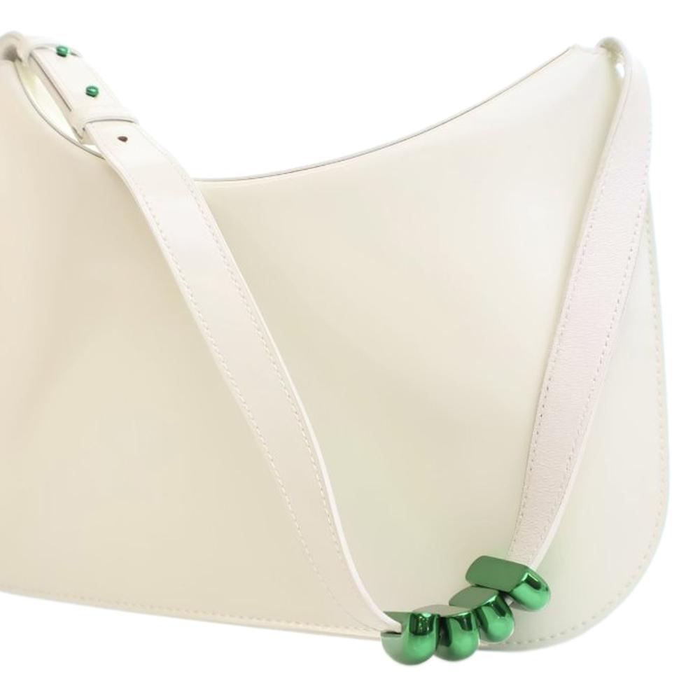Bottega Veneta AB Bottega Veneta White Calf Leather Brushed skin Cradle Fold Over Shoulder Bag Italy