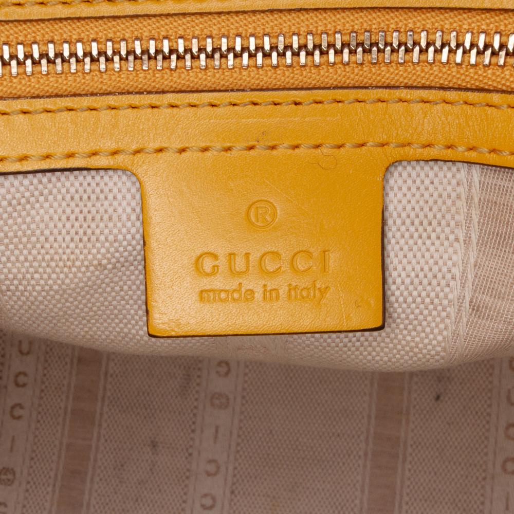 Gucci B Gucci Yellow Mustard Calf Leather Diamante Bright Satchel Italy