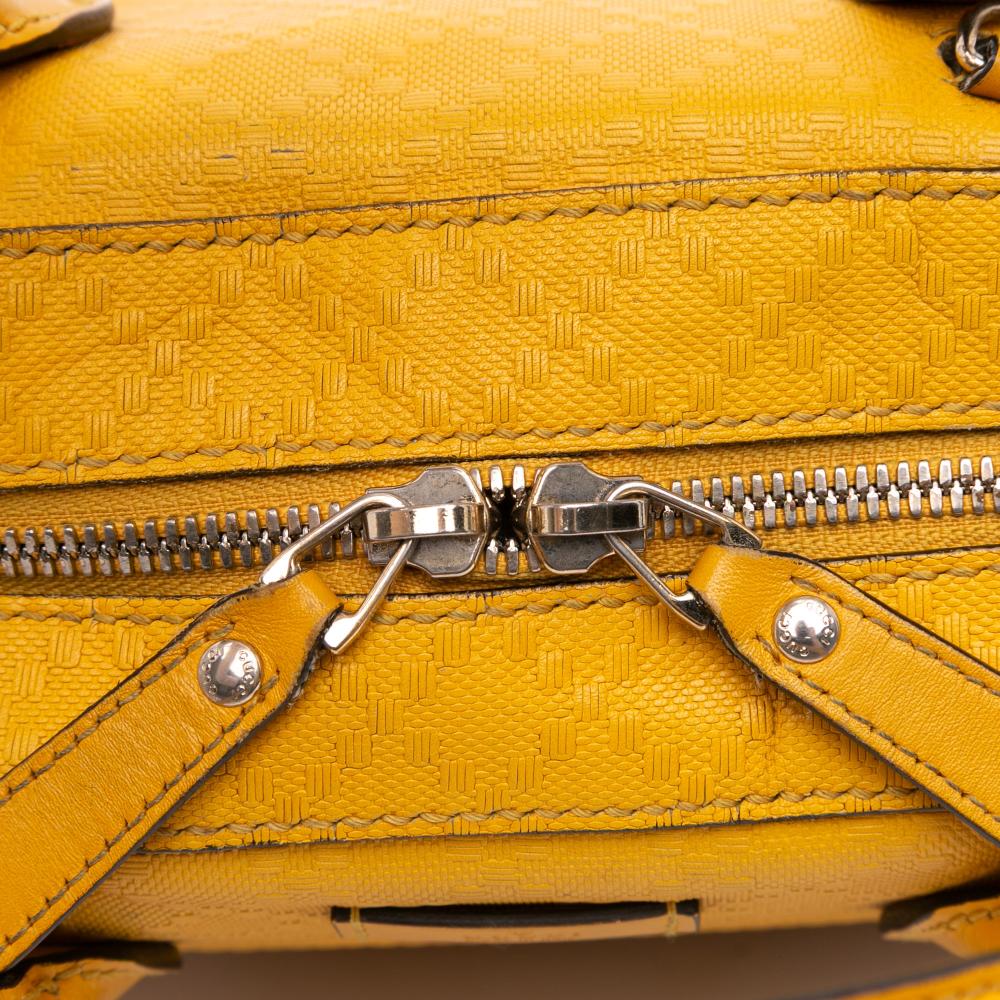 Gucci B Gucci Yellow Mustard Calf Leather Diamante Bright Satchel Italy