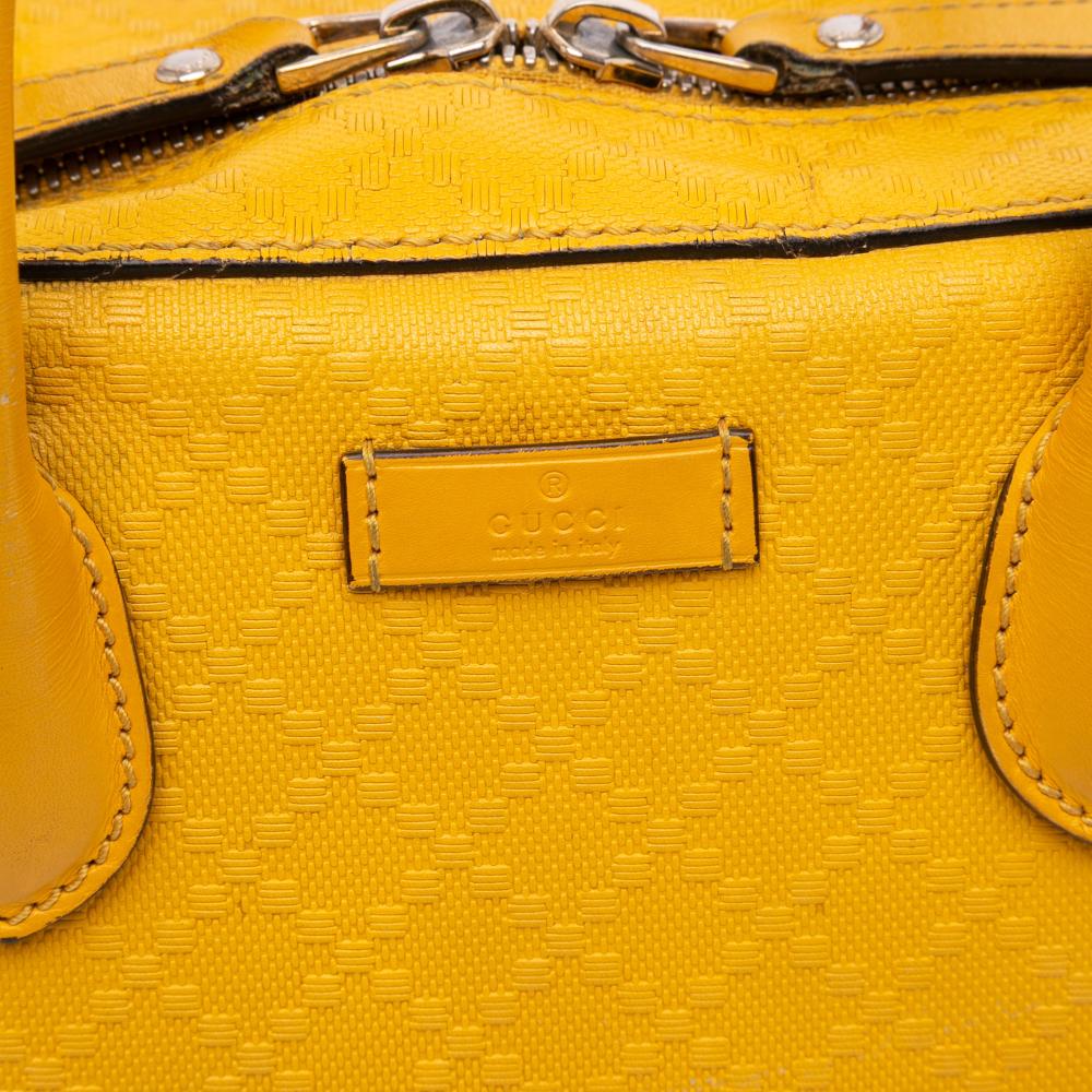 Gucci B Gucci Yellow Mustard Calf Leather Diamante Bright Satchel Italy