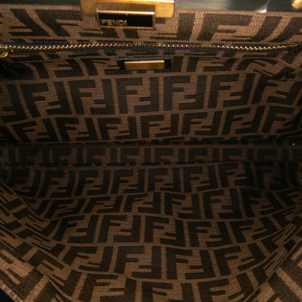 Fendi B Fendi Black Goatskin Leather Large Peekaboo Iconic Satchel Italy