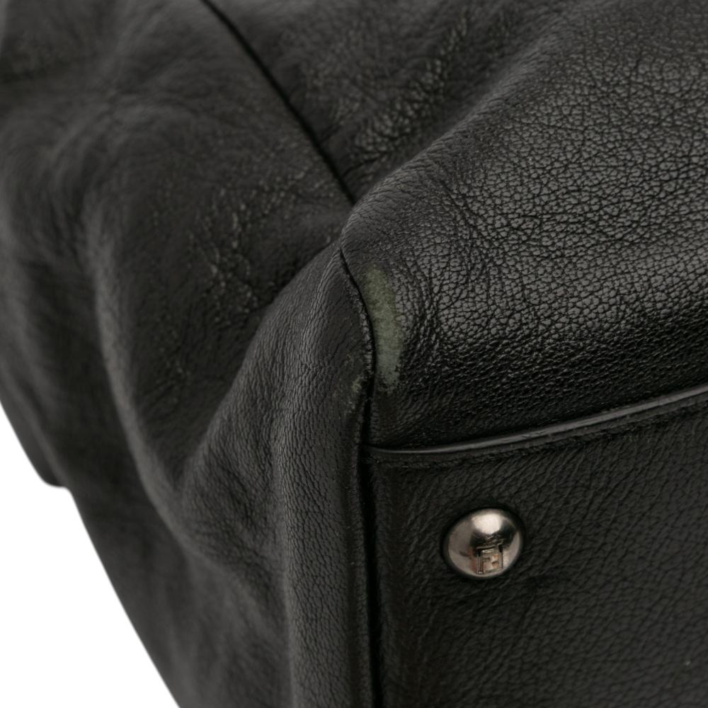 Fendi B Fendi Black Goatskin Leather Large Peekaboo Iconic Satchel Italy