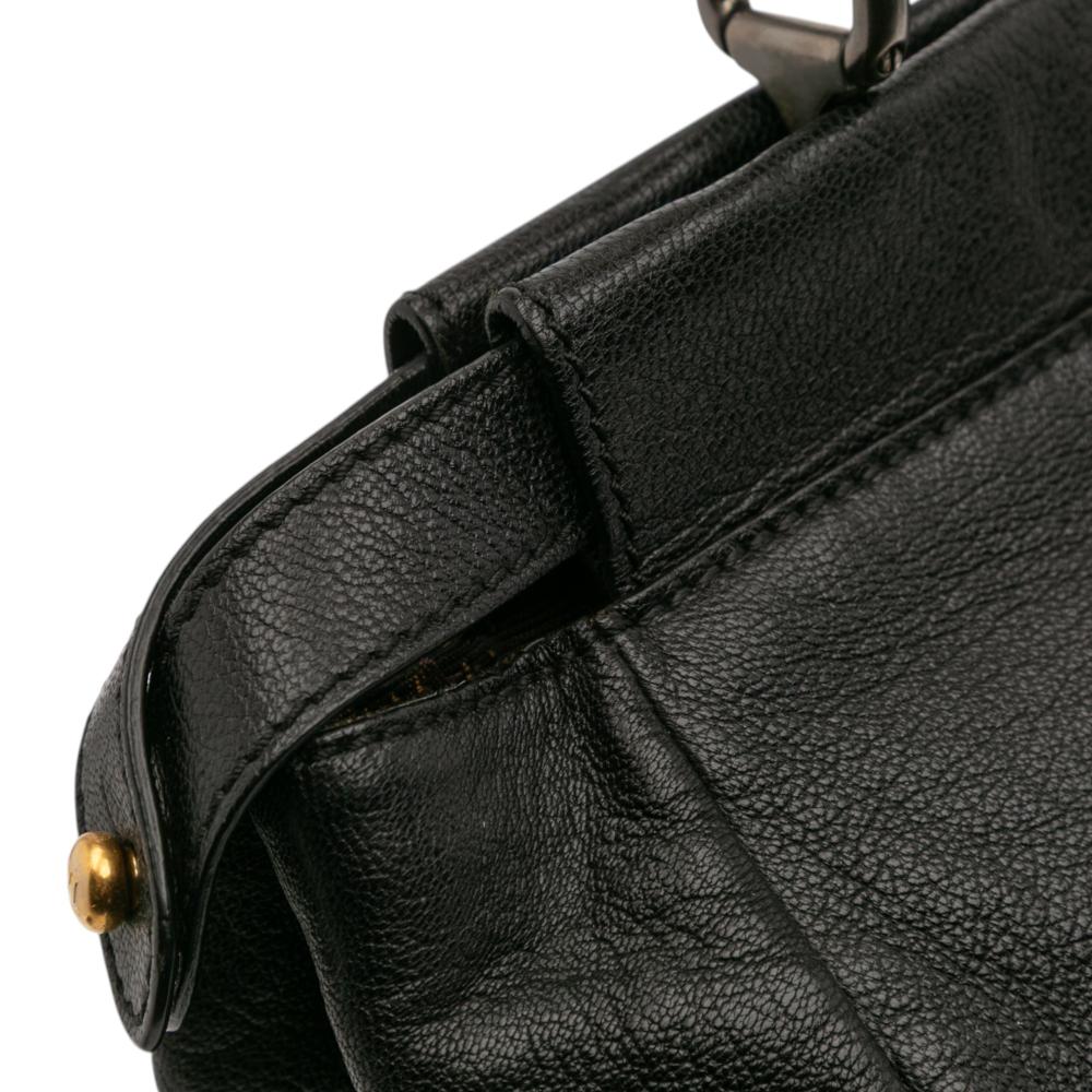 Fendi B Fendi Black Goatskin Leather Large Peekaboo Iconic Satchel Italy