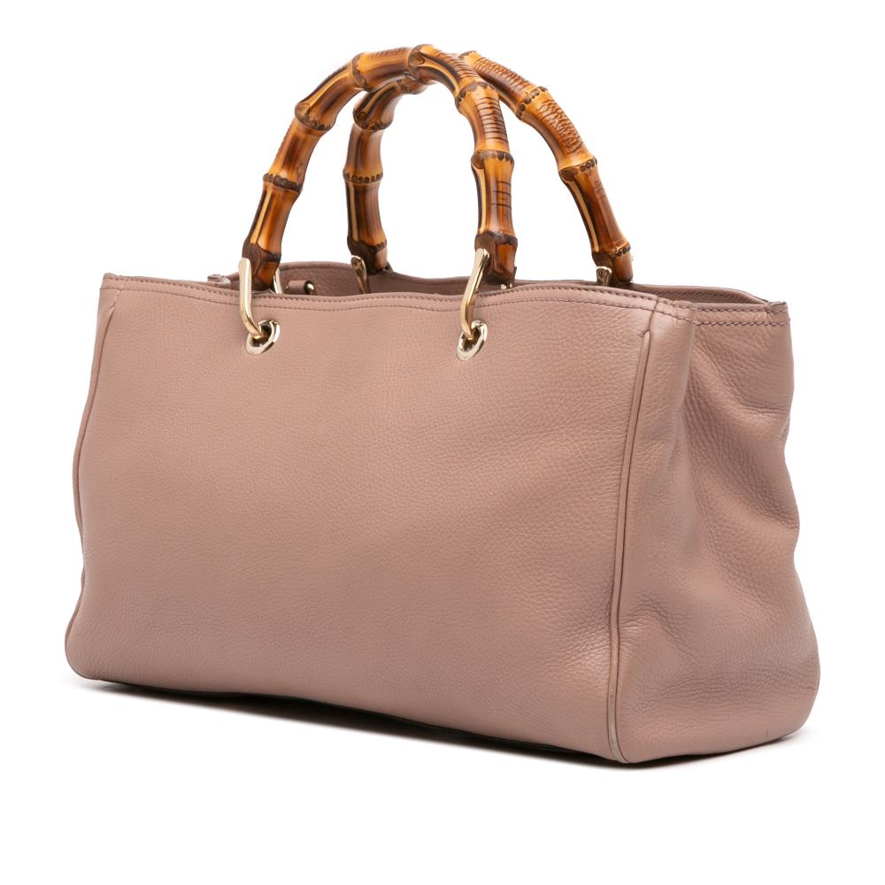 Gucci B Gucci Pink Calf Leather Medium skin Bamboo Shopper Satchel Italy