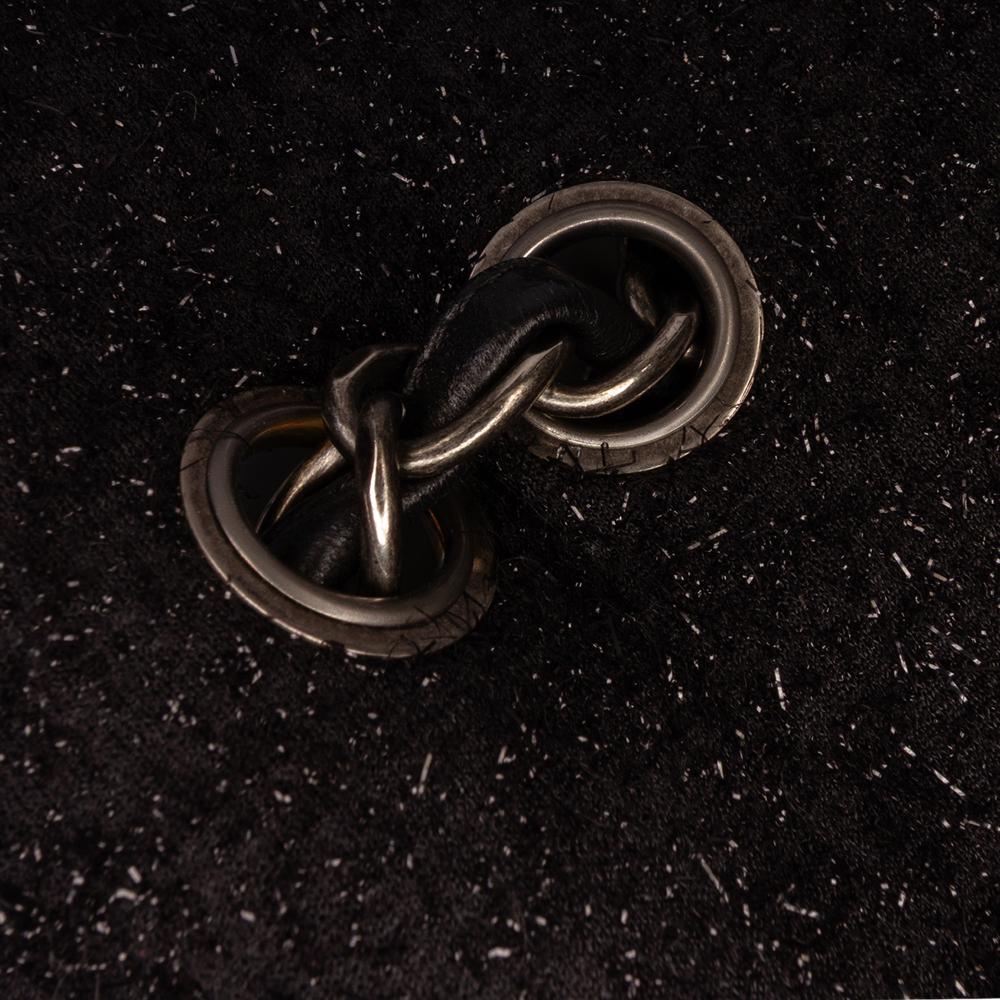 Chanel B Chanel Black Tweed Fabric Jumbo Patchwork Flap Italy