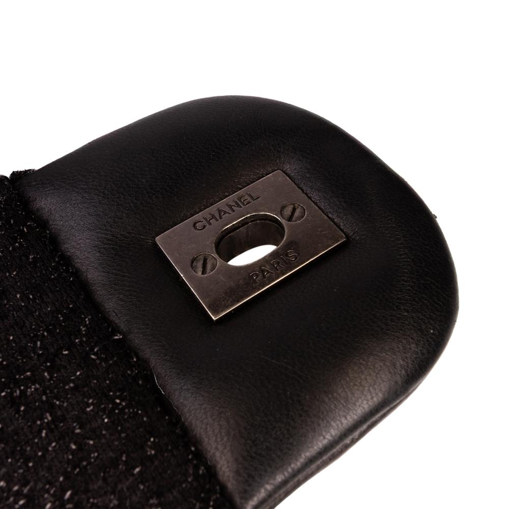 Chanel B Chanel Black Tweed Fabric Jumbo Patchwork Flap Italy