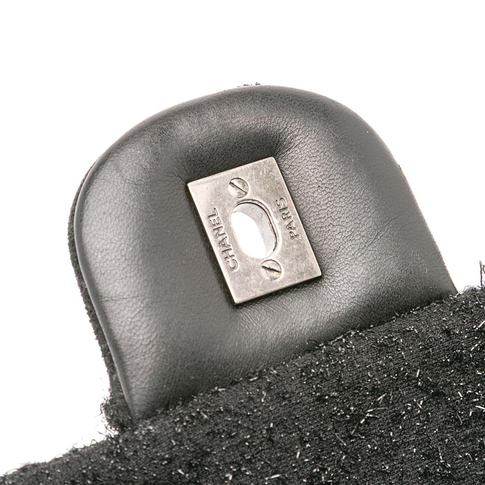 Chanel B Chanel Black Tweed Fabric Jumbo Patchwork Flap Italy