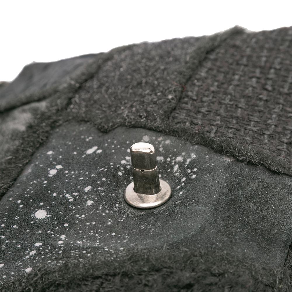 Chanel B Chanel Black Tweed Fabric Jumbo Patchwork Flap Italy