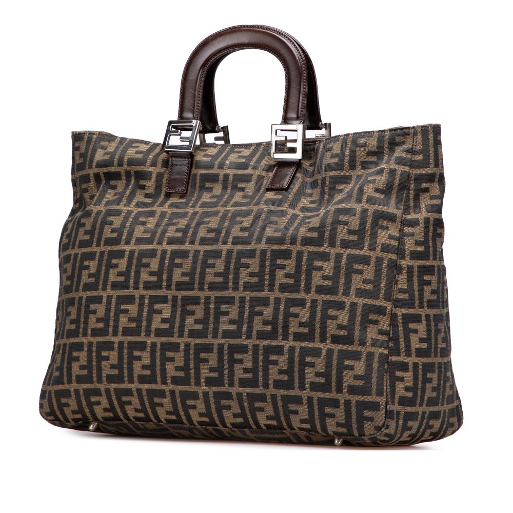Fendi B Fendi Brown Canvas Fabric Large Zucca Twins Tote Italy