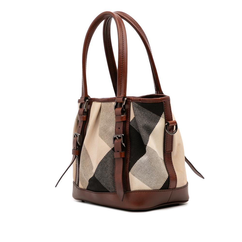 Burberry B Burberry Brown Beige Canvas Fabric Mega Check Lowry Satchel Italy