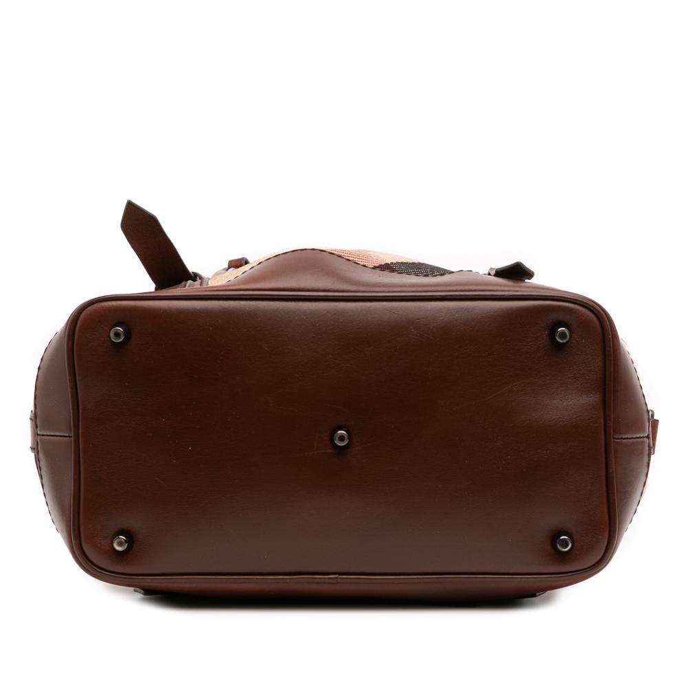 Burberry B Burberry Brown Beige Canvas Fabric Mega Check Lowry Satchel Italy