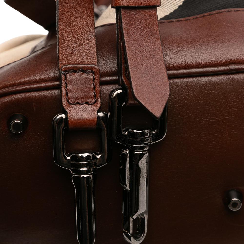Burberry B Burberry Brown Beige Canvas Fabric Mega Check Lowry Satchel Italy