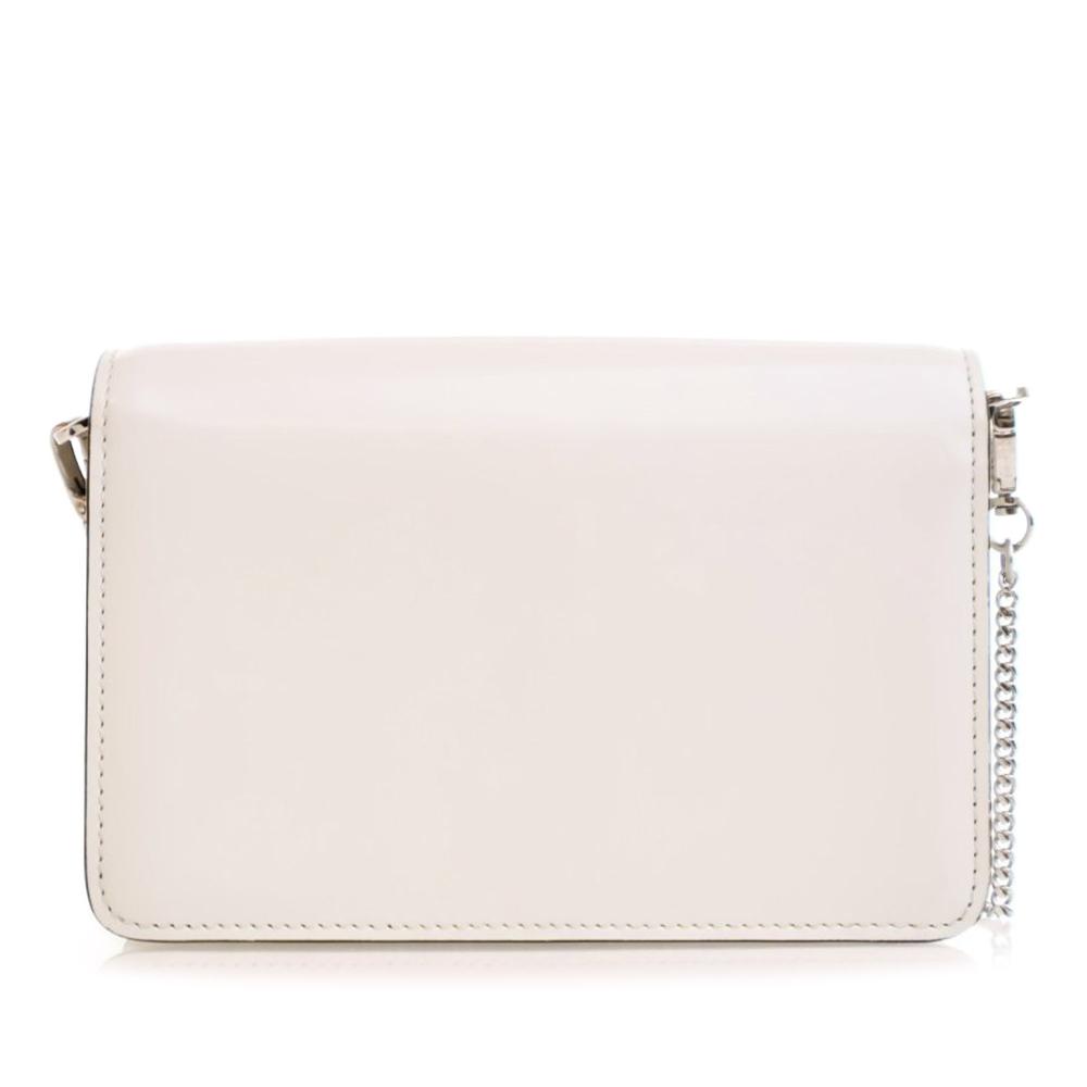 Prada B Prada White Calf Leather Spazzolato Triangle Logo Plate Flap Chain Crossbody Italy